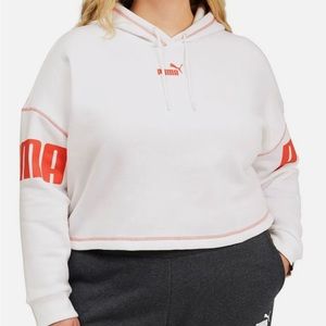 Women Puma Power Cropped Hoodie White Pink Size 3X